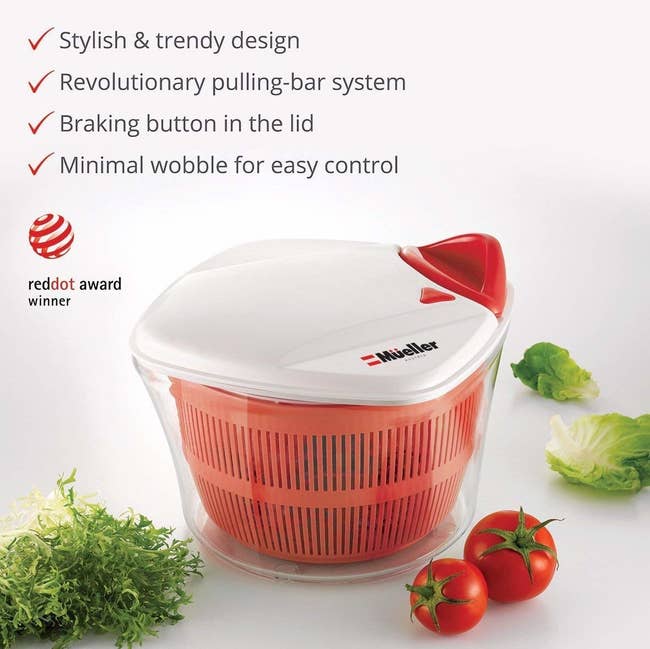 The salad spinner in red and white