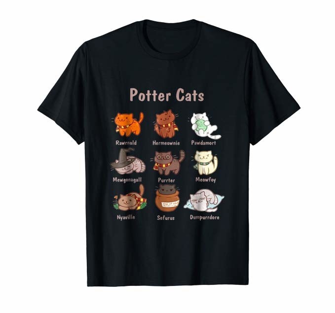the t shirt with different harry potter cats on it