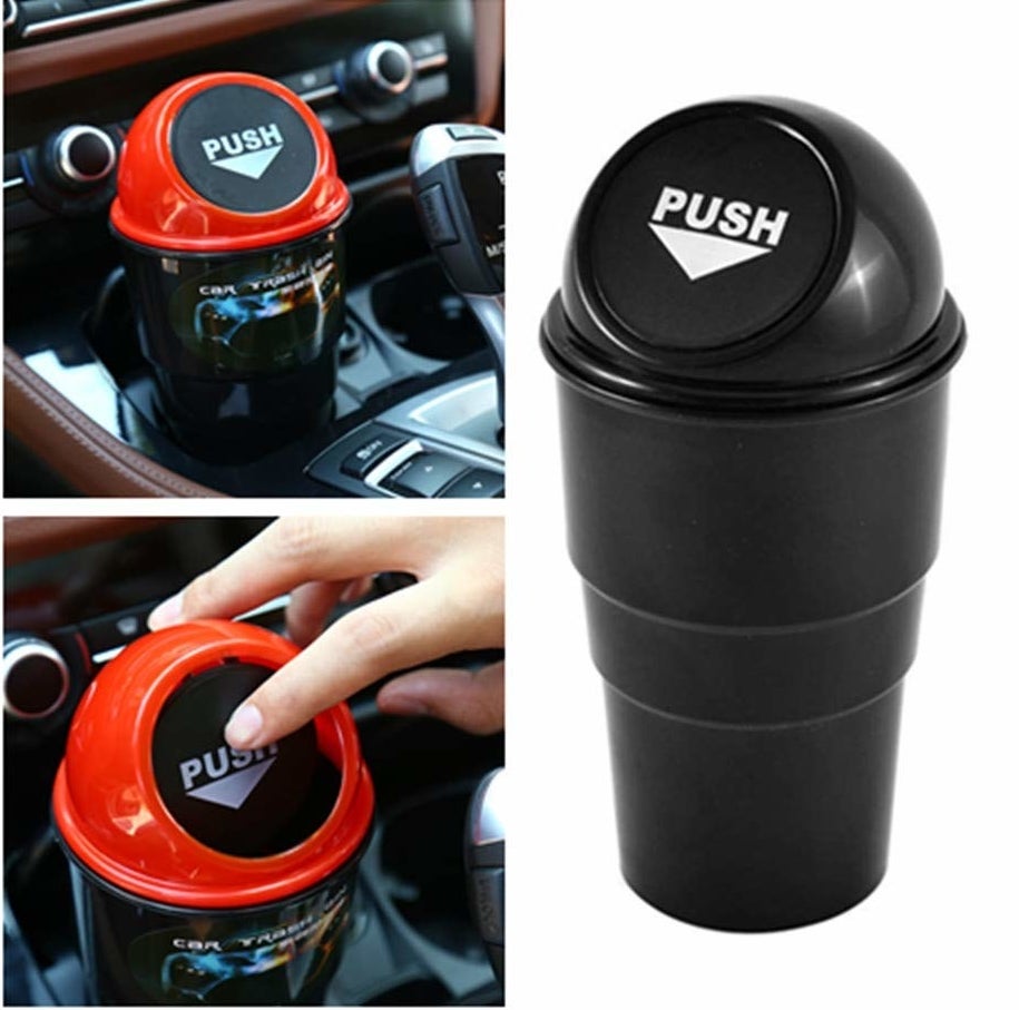 tiny trash can in cup holder