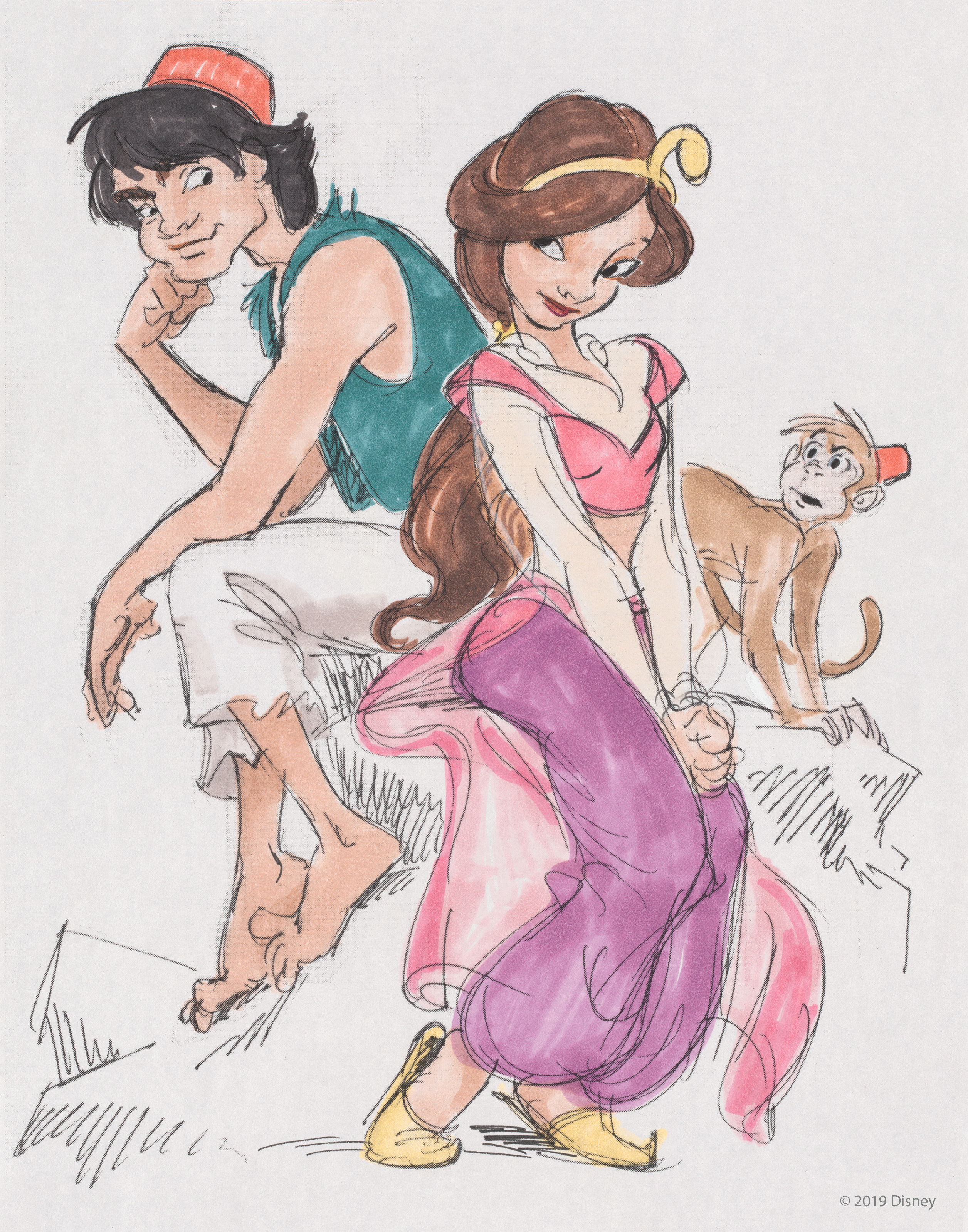 The prince and the princess  Aladdin and Jasmine Kids Coloring Pages