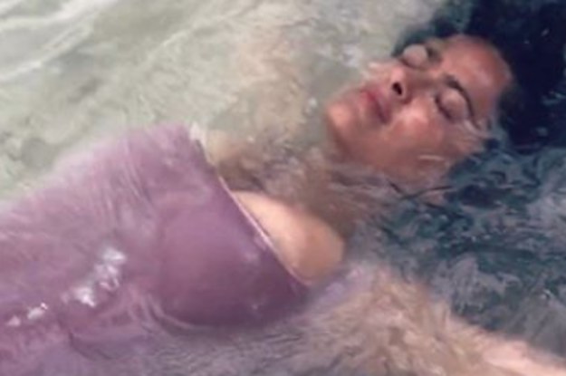 Salma Hayek Posted 9 Really Weird Pictures Of Her Being Run Over By Waves