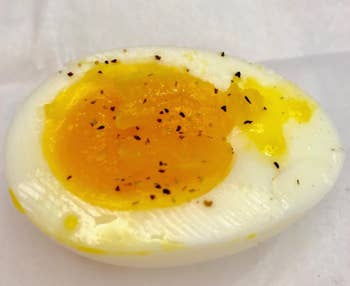 a reviewer's pic of a soft boiled egg