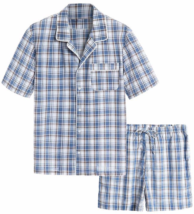 The blue and tan pajama set