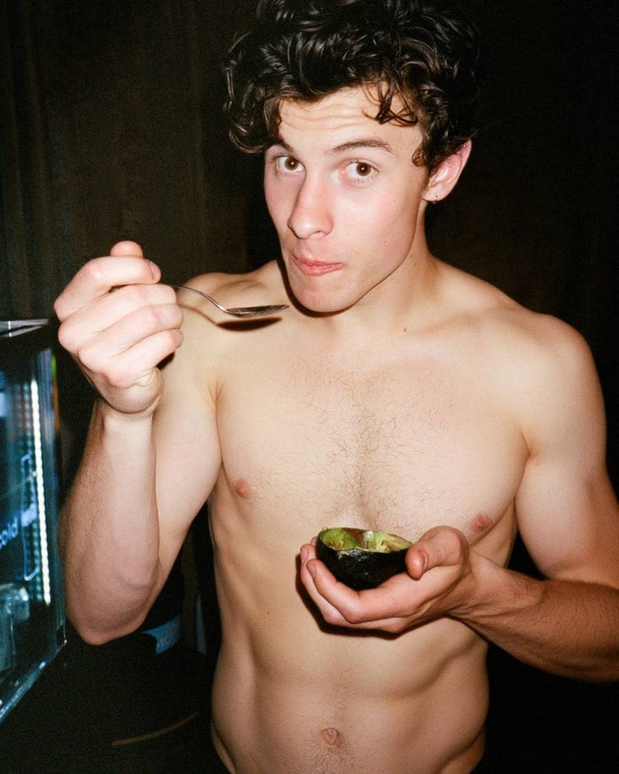 Shawn Mendes Eats An Avocado With A Spoon While Showing Off His Abs