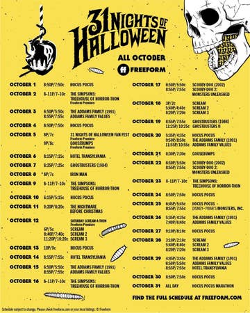 freeform 31 nights of halloween 2020 schedule 31 Nights Of Halloween Freeform Schedule Here S Everything Coming freeform 31 nights of halloween 2020 schedule