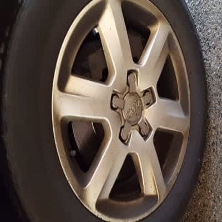 a tire's metal looking dull