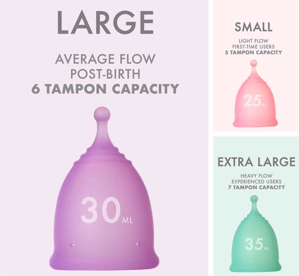 The menstrual cup in three sizes