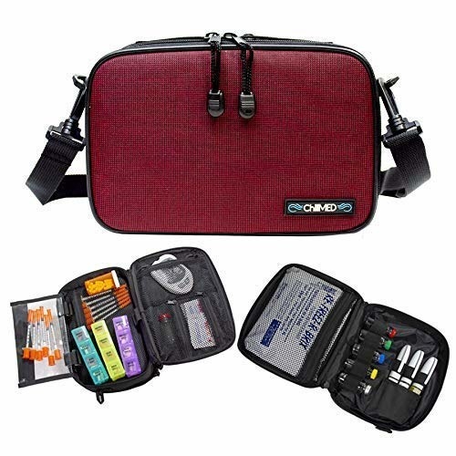 zip up carrying bag with insulin gear pouches that are made to fit inside