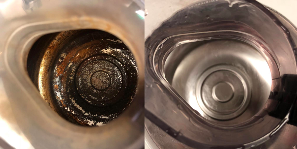 A before and after customer review photo of their water bottle