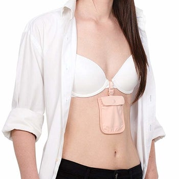 the same pouch now attached to the middle of a bra