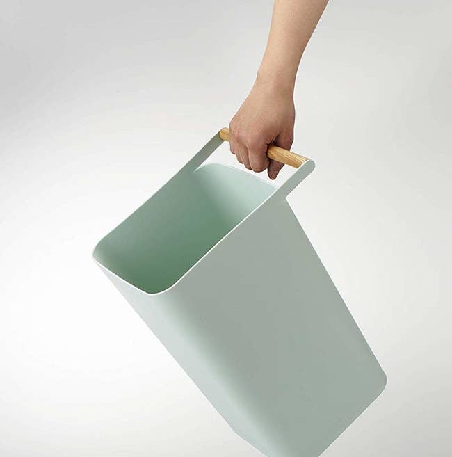 minimalist trash bin with bamboo handle 