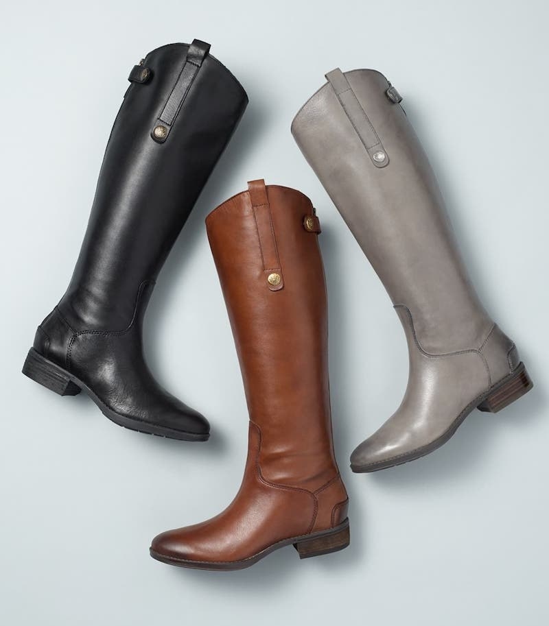 three boots. The boot colors from left to right: black, brown, and gray