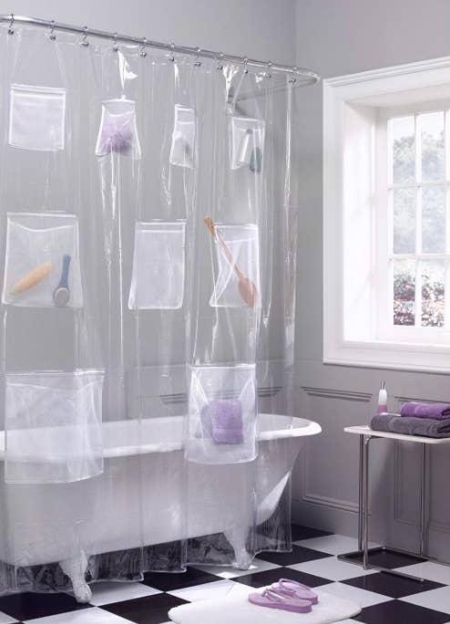 clear shower curtain with pockets