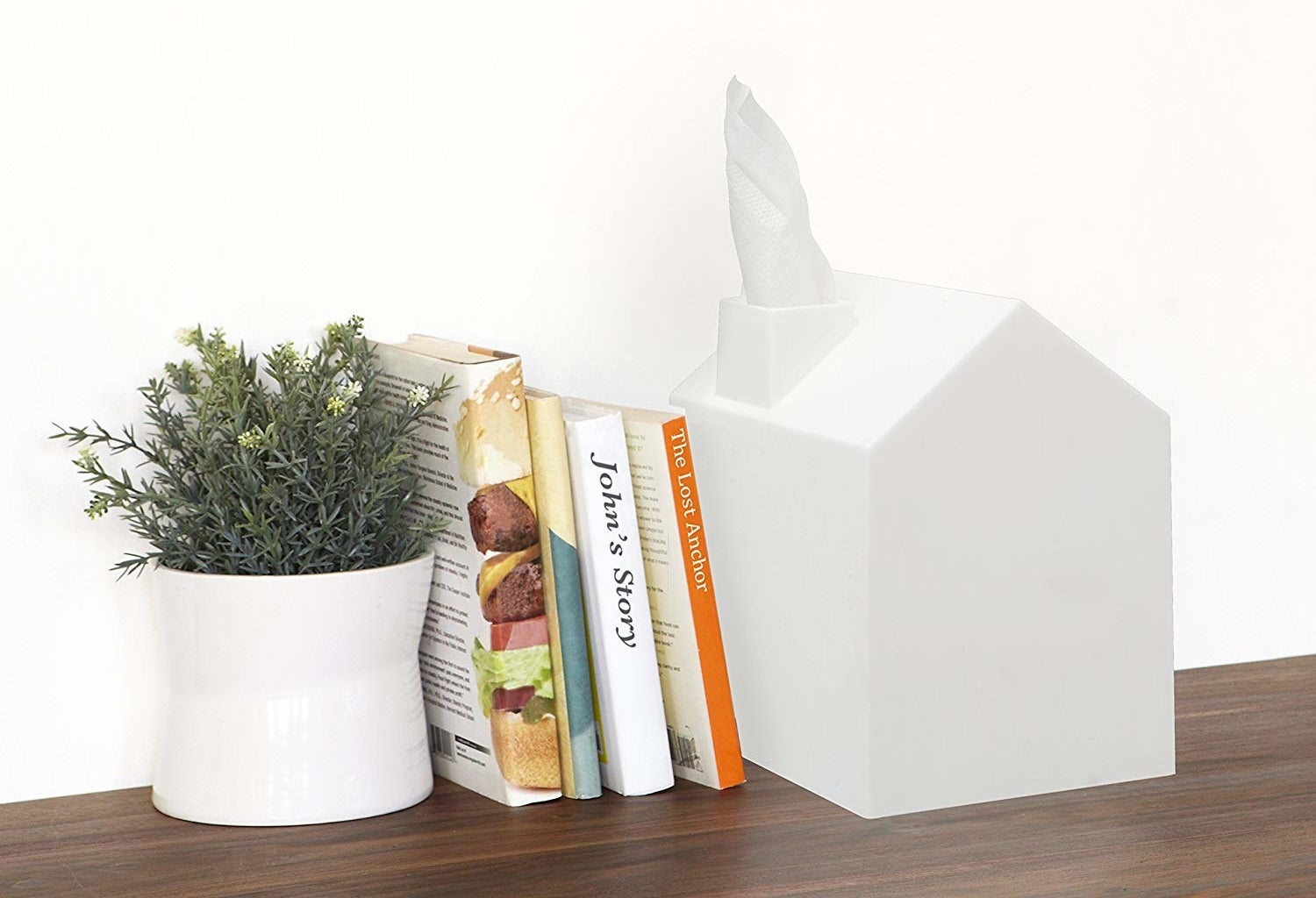 Solid white tissue box cover with hole for tissues that looks like smoke coming out of a chimney  