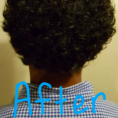 A reviewer image showing the back of the same head with hair looking visibly curlier and more defined with text that reads "After" 