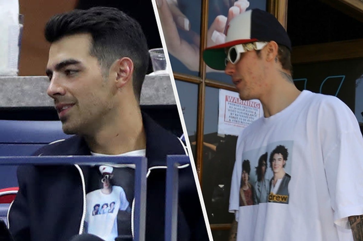 to Begå underslæb Gum Joe Jonas Wore A T-Shirt With Justin Bieber On It To The US Open