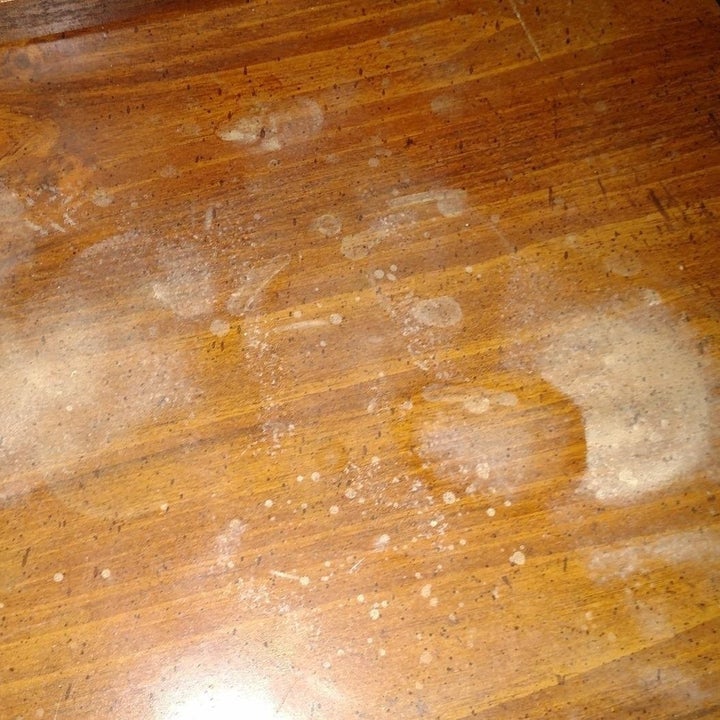 white splotches on wooden table