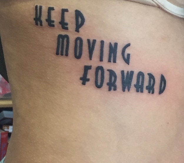 I finally got my first tattoo its been a tough year and this song and  these three words have helped me move forward  rKanye