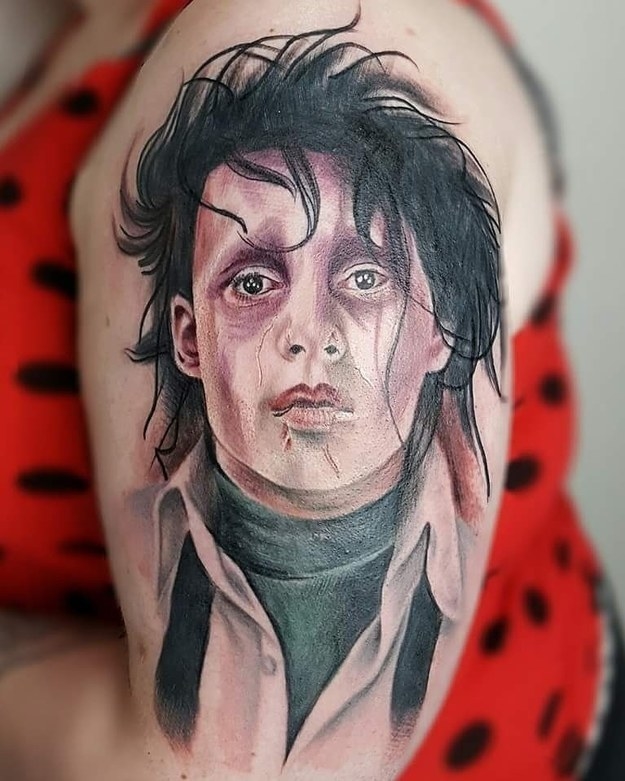 Tattoo tagged with angeldemayo johnny depp fictional character  patriotic big edward scissorhands united states of america character  thigh facebook realistic twitter edward scissorhands film tim burton  film and book  inkedappcom