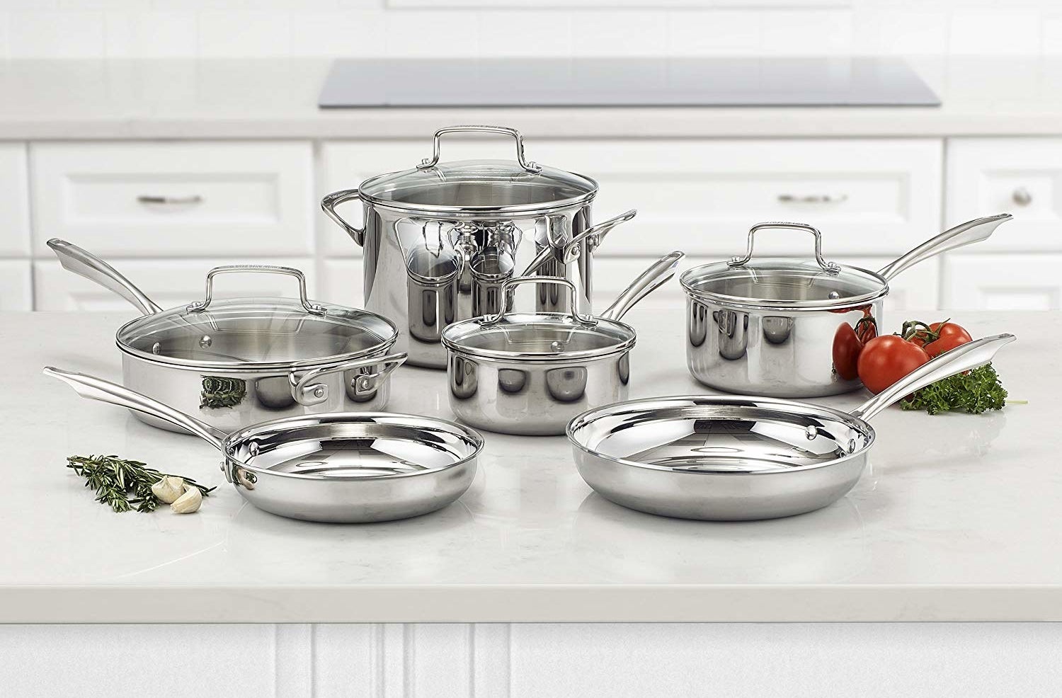 The ten-piece stainless steel cookware set