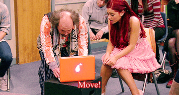 Cat from Victorious yelling &quot;Move!&quot; at her teacher and pushing him to get on her laptop 