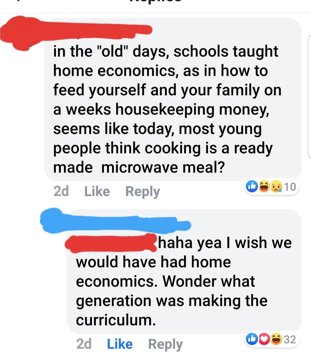 boomer saying kids don&#x27;t take home ec and someone says i wonder what generation made the curriculum