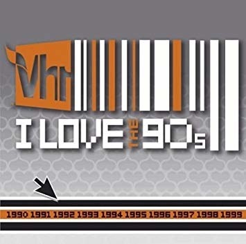 The grey and orange title card for VH1&#x27;s &quot;I Love the &#x27;90s&quot;