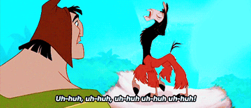 GIF of Emperor Kuzco as a llama saying &quot;uh-huh, uh-huh, uh-huh uh-huh uh-huh!&quot; 