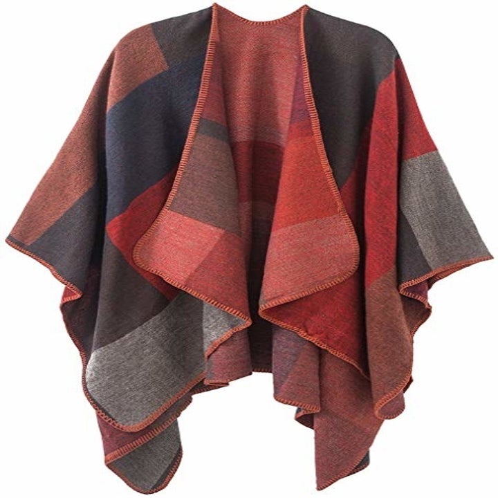 red and gray colorblock shawl