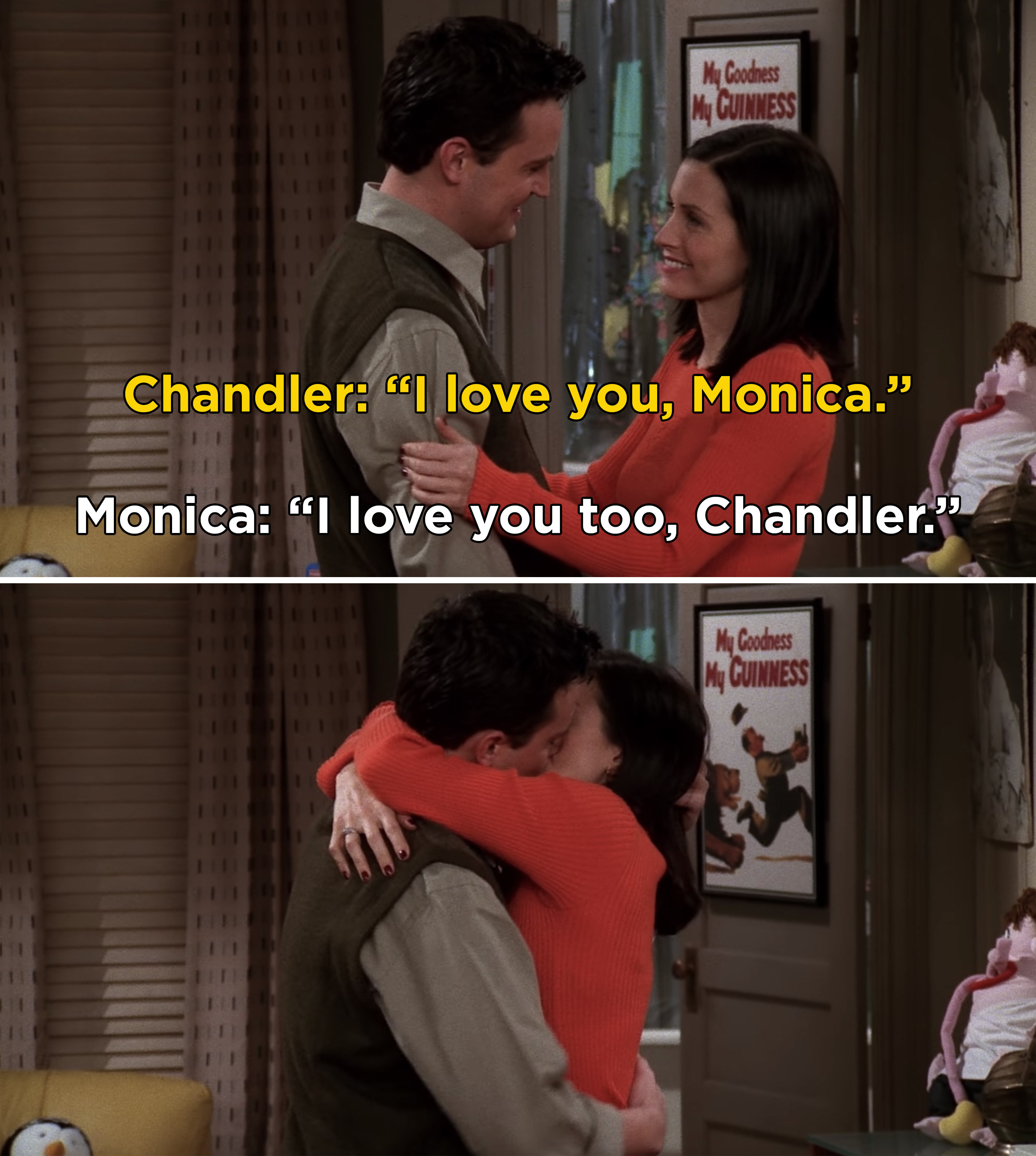 I love chandler and monica!  Monica and chandler, Friends moments