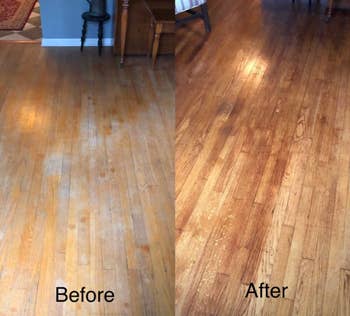 A customer review before and after photo showing their upgraded floors