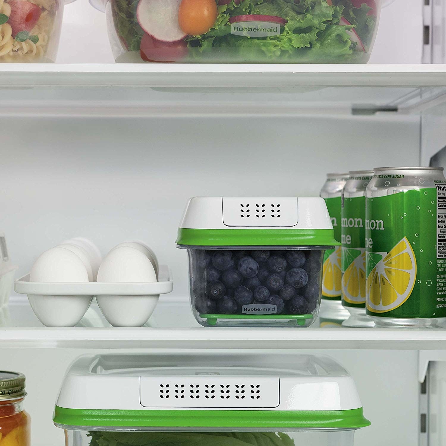 The containers storing produce in a fridge
