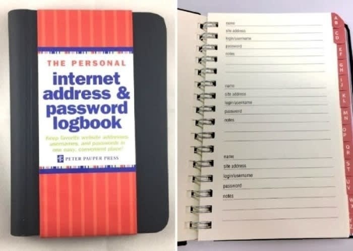 On the left, the cover the password book, and on the right, the inside of the book