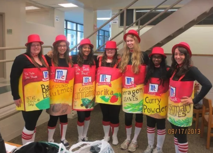 A group of people dressed as containers of seasonings