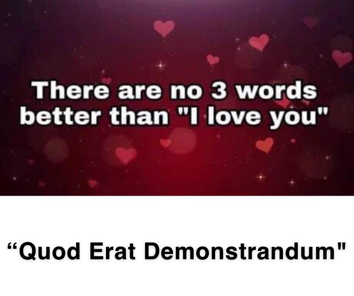no three words better than i love you and someone responds, &quot;quod erat demonstrandum&quot;