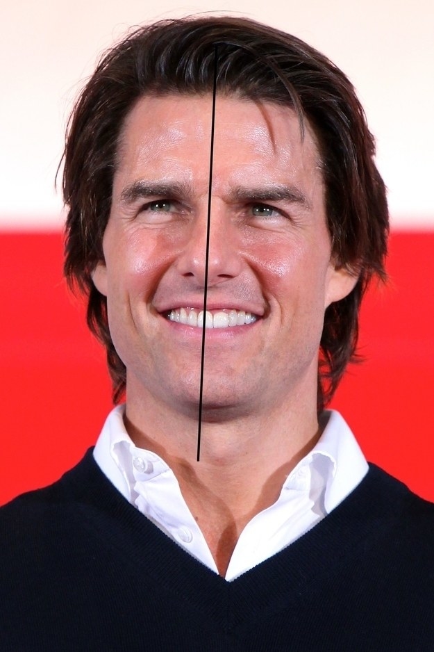 Tom Cruise with a line down his face showing it&#x27;s not even