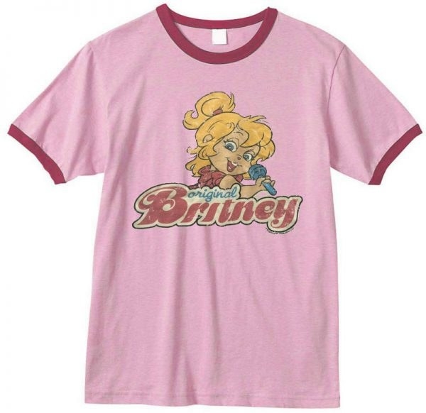 A pink T-shirt featuring Britney from the Chipmunks from the &#x27;80s with a &quot;original Britney&quot; written on it