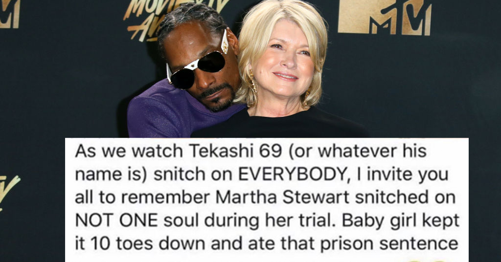 Snoop Dogg Posted A Martha Stewart Prison Meme To Make Fun Of Tekashi
