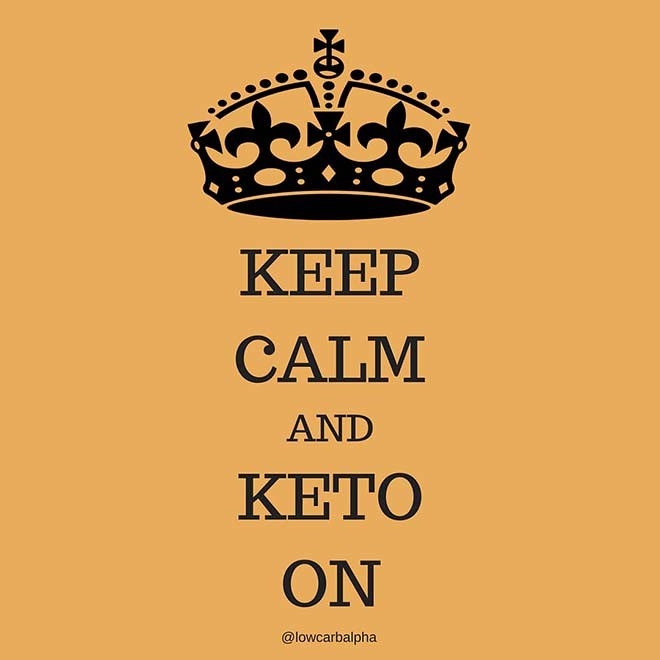 Caption reading Keep calm and keto on with a crown on the top