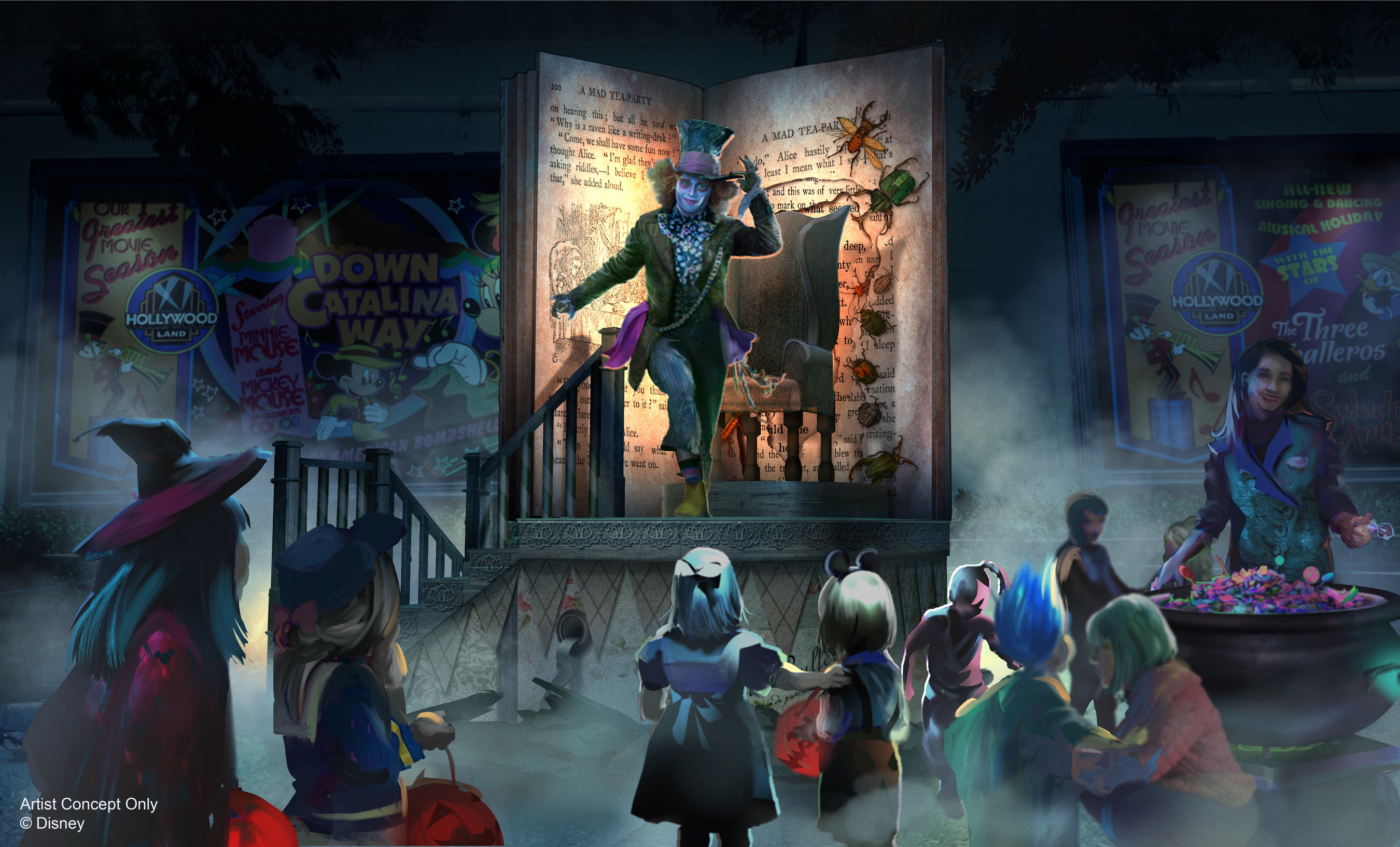 trick-or-treat trails themed to Disney Villains like the Mad Hatter, Dr. Fa...