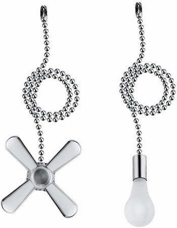 The two pull chains, one that looks like a mini lightbulb, the other that looks like a mini fan