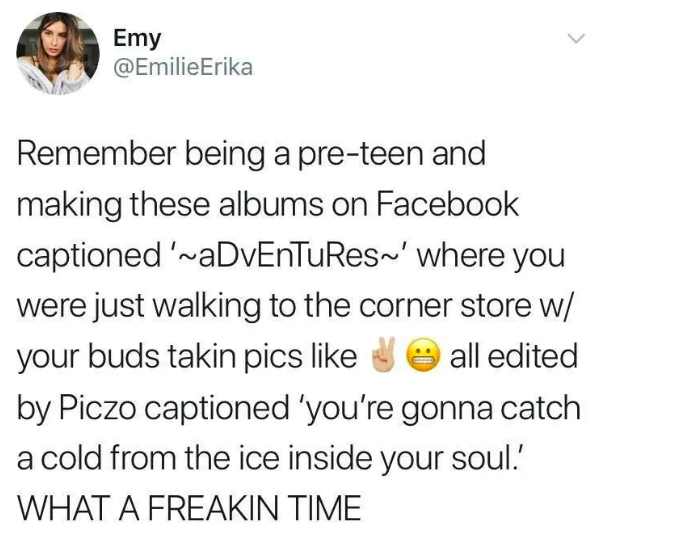 a tweet about how people used to post facebook albums all the time