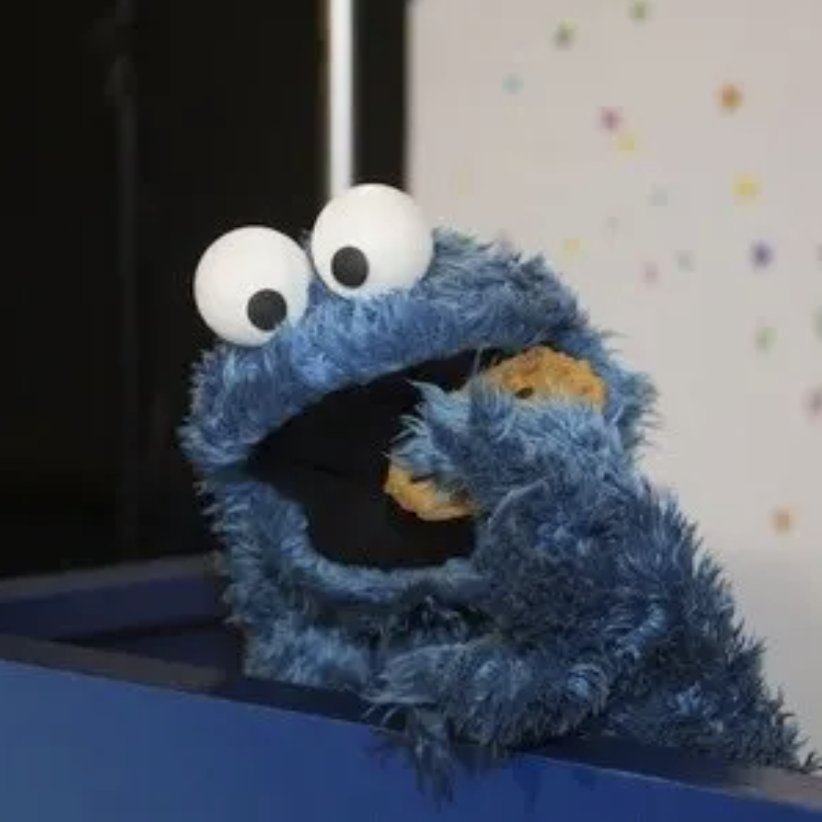 Cookie Monster eating a cookie, as shown on &#x27;Sesame Street&#x27;