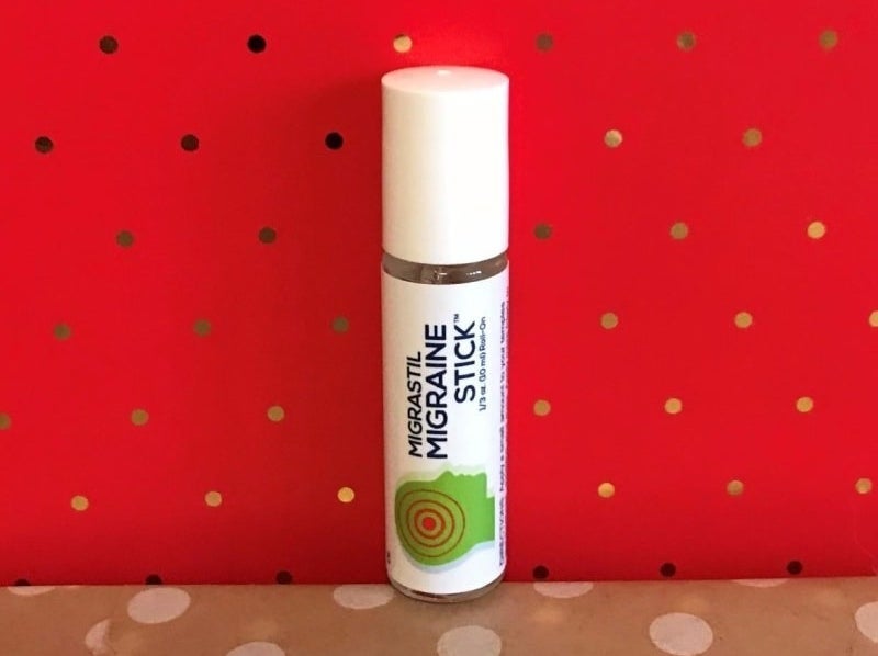 A reviewer photo of the migraine stick — it&#x27;s about the size of a tube of chapstick