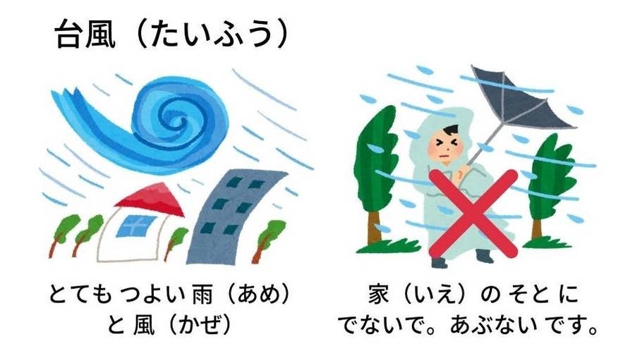 台風 たいふう が 8日よる に くる つよい あめ や かぜ に きを つけて やさしい日本語のきじ