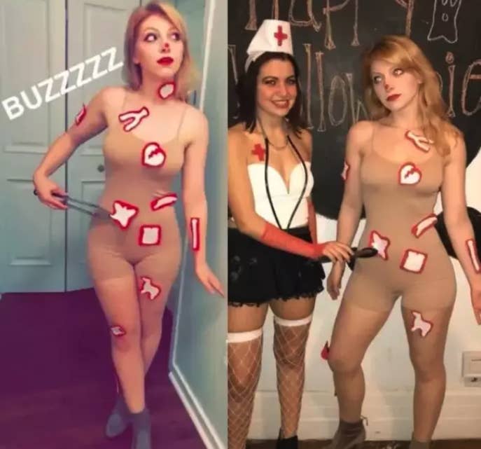 Someone dressed as a doctor while the other is dressed as the Operation game