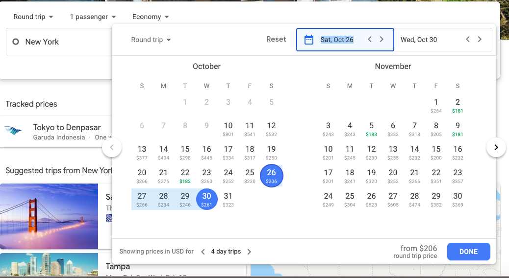 A screenshot from google flights.