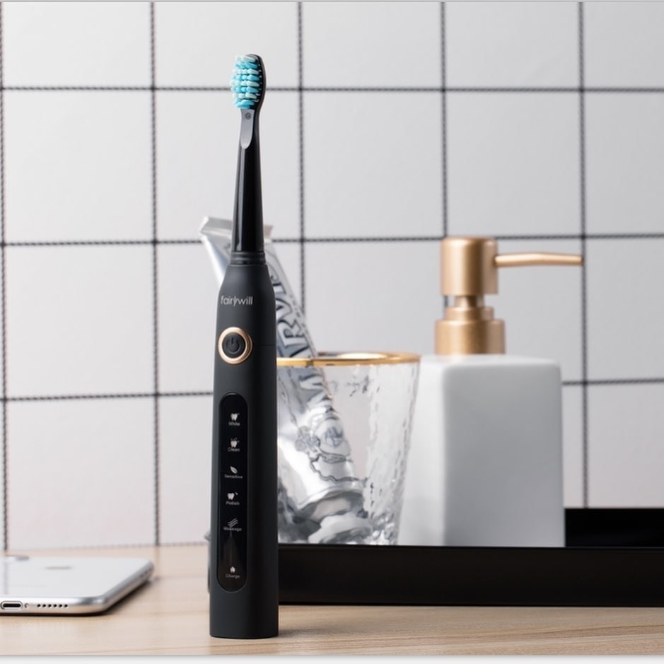 The Fairywill Electric Toothbrush in a bathroom