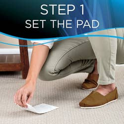 A model demonstrating step one: setting the pad on the stain