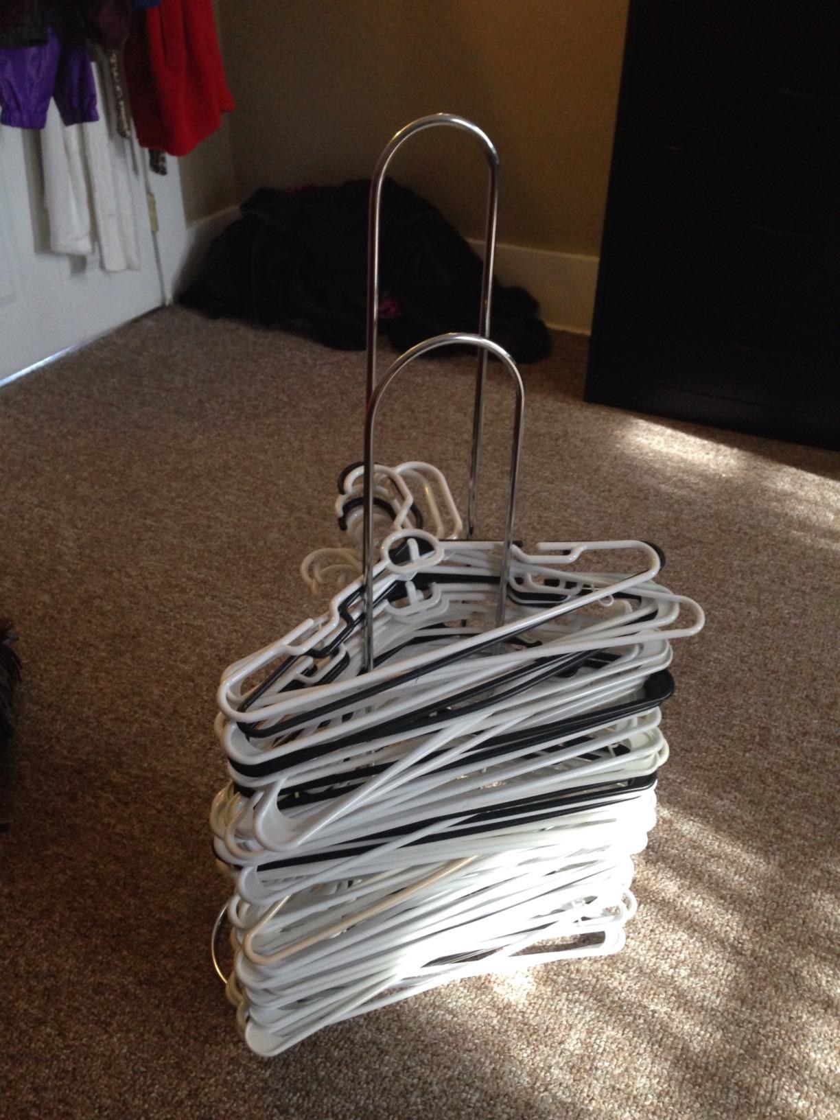A reviewer&#x27;s hangers on the rack